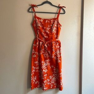 Vintage Orange Hawaiian Print Midi Dress